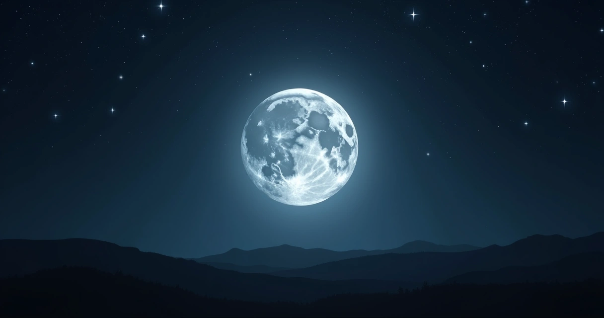 Lua cheia brilhando no céu noturno com estrelas visíveis ao redor