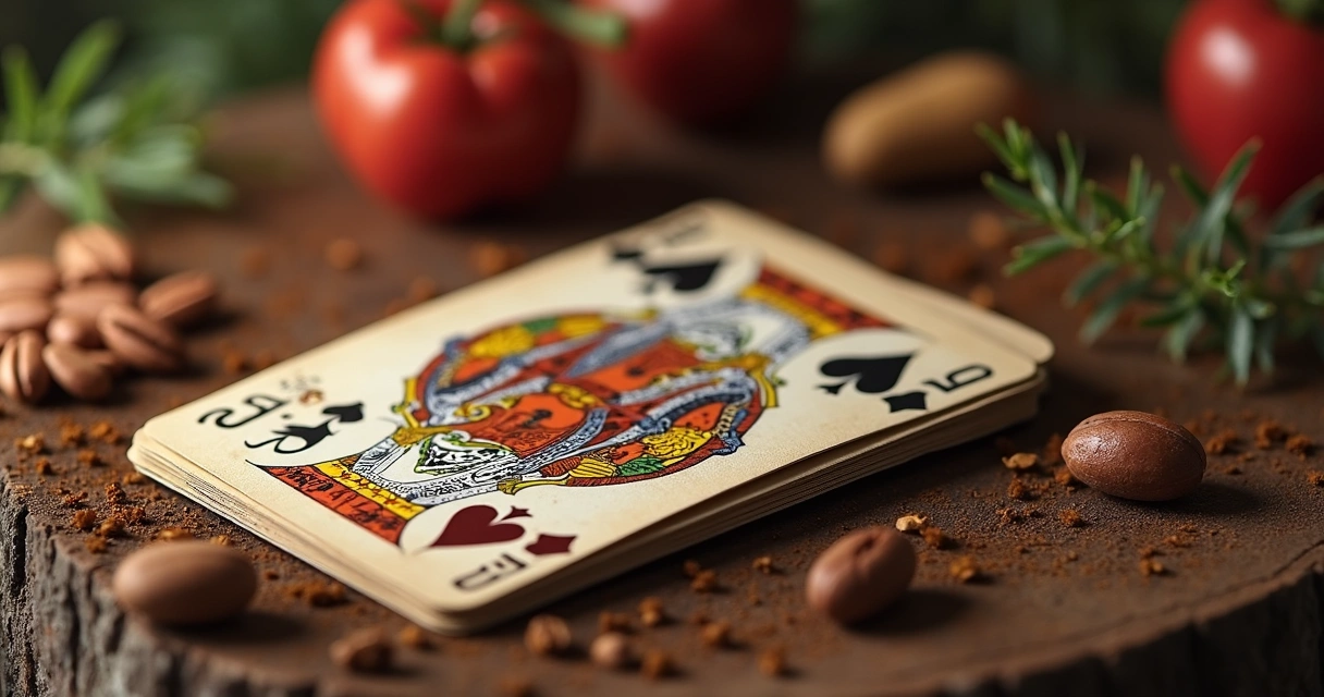 Cartas do Baralho Cigano sobre mesa de madeira com elementos relacionados a trabalho e prosperidade