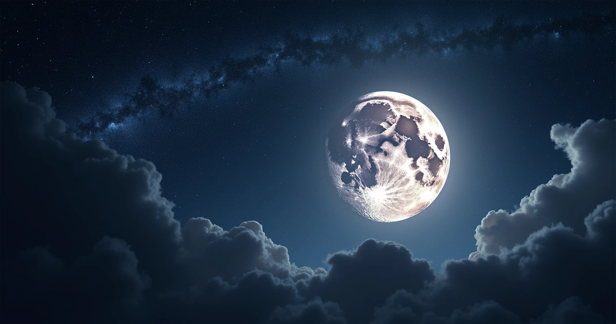 Fases da lua em destaque no céu noturno com fundo estrelado e símbolos esotéricos ao redor