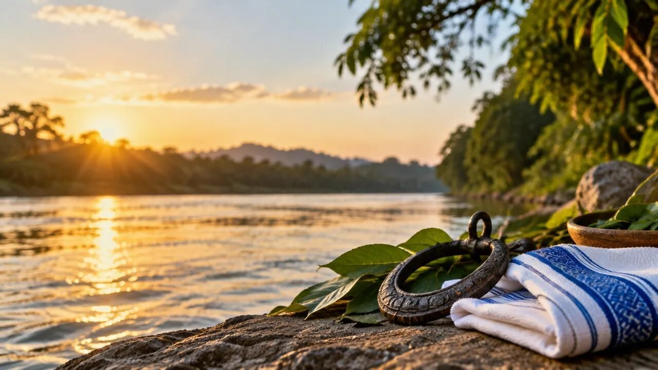 Elementos da natureza e objetos simbólicos evocam histórias e sentidos dos orixás na tradição iorubá.