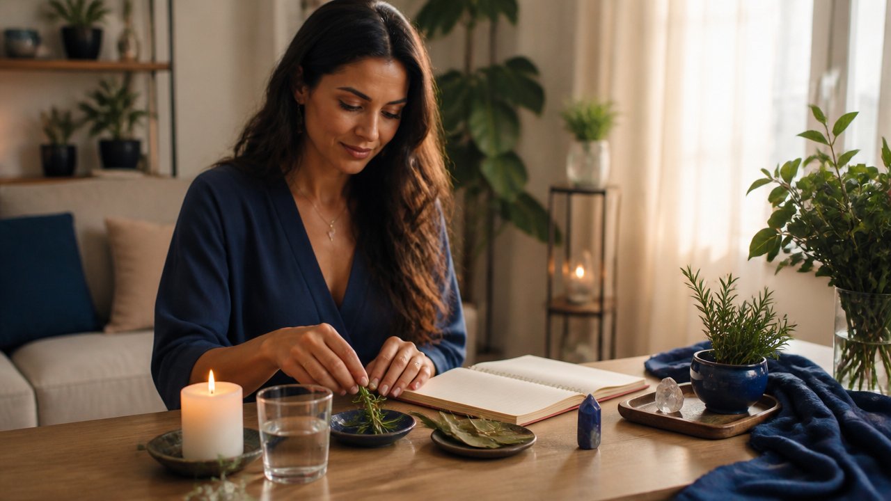 Mulher preparando um ritual de prosperidade para conquistar um novo emprego em casa